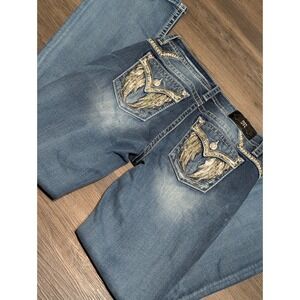 Miss Me Chloe Boot Angel Wing Jeans M5082B87 Blue Bootcut Rhinestone Size 30